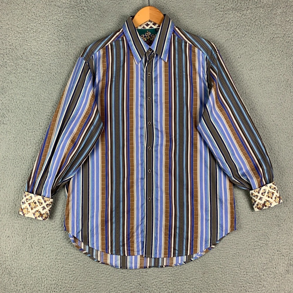 Robert Graham Shirt Mens Large L Multi Striped Button Down Embroidered Flip Cuff - Picture 3 of 9